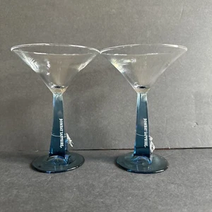 2 Vintage Bombay Sapphire Gin Martini Cocktail Glasses Blue Square Twisted Stem  - Picture 1 of 8