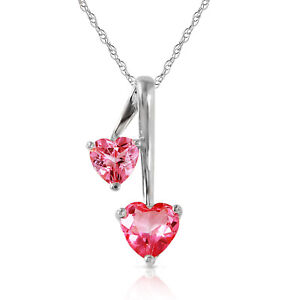 14K.SOLID GOLD HEARTS NECKLACE WITH NATURAL PINK TOPAZ