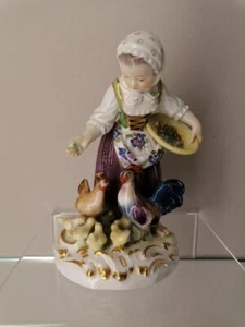 Figura Meissen 2814 niña pollos alimentando H: 11,6 cm 1ª elección distribuidor 1910 Jubi - Imagen 1 de 20