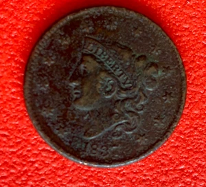 Pieza grande de un centavo Liberty cabello trenzado 1837 EE. UU. - Imagen 1 de 2