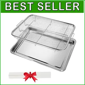 Deluxe 2-Piece Baking Set: Large Stainless Steel Air Fryer & Tray with Parchment - Picture 1 of 9