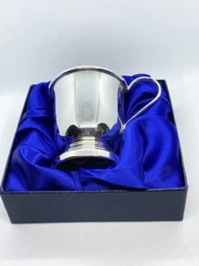 Silver Plate Georgian Style Christening Cup with handle in satin Lined Gift Box - Picture 1 of 4