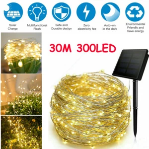 Outdoor Solar Fairy String Light Copper Wire Waterproof Garden Decor 300LED 98FT - Picture 1 of 12
