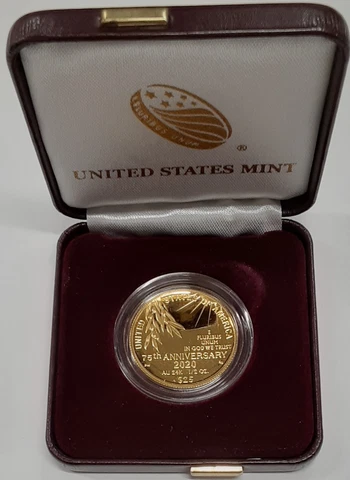 2020-W $25 75th Ann End of WWII Proof Commemorative Gold Coin in OGP w/COA Cover
