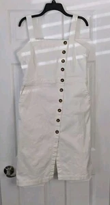 Monsoon White Denim Dress Button Up Sleeveless Pockets Size 10 - Picture 1 of 9