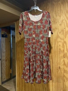 Lularoe Nicole Dress Size Large New NWT Black Cream Red Pattern - Picture 1 of 5