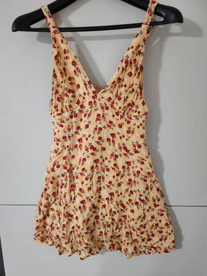 Vestido URBAN OUTFITTERS Mujer M Amarillo Mini Acampanado Ditsy Correa Floral Forrado Rayón Foto 1 de 4