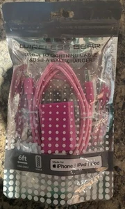 Wireless Gear US -A Cable & USB-A Wall Charger BL3459 Pink 6 Feet - Photo 1 sur 2