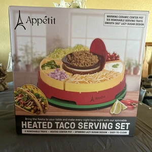 Appétit Heated Taco Serving Set Ceramic Taco Tuesday Lazy Susan Style New In Box - Picture 1 of 9