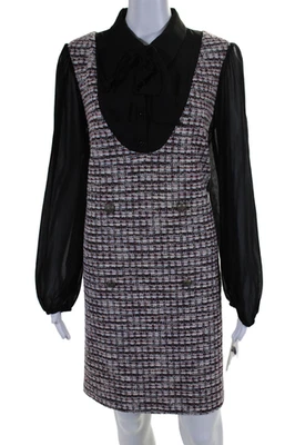 Julia Jordan Womens Sheer Long Sleeve Double Breasted Twee Dress White Black 12 - Image 1 of 4