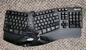 Microsoft Elite Ergonomic Keyboard KU-0045 Black With USB Adapter Working - Picture 1 of 11
