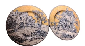 Set Of 2 American Atelier 8” Porcelain Salad Plate English Toile 5076 vtg DISHES - Picture 1 of 5