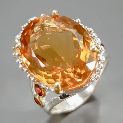 Handmade 20 ct+ Natural Citrine Quartz Ring 925 Sterling Silver Size 8 /R436807 Foto 1 de 4