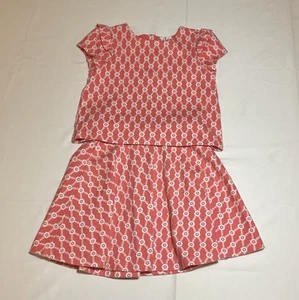Janie & Jack Girls Size 7 Outfit Coral Short Sleeve Top & A-Line Short Skirt - Picture 1 of 15