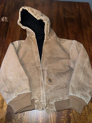 Vintage VTG Carhartt Canvas Jacket Boys 8 Brown Hooded Workwear Outdoor  YJ130 - Image 1 of 4