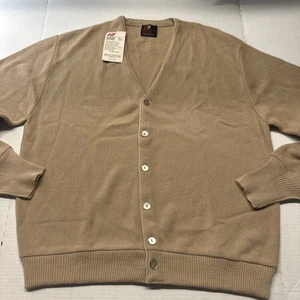 VINTAGE Arnold Palmer Robert Bruce Pullover Herren XL braun beige Strickjacke 80er Neu mit Etikett - Bild 1 von 13