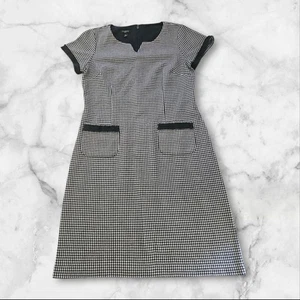 Talbots Petites 6P Houndstooth Sheath Dress Black White Lined Stretch Career - Picture 1 of 9