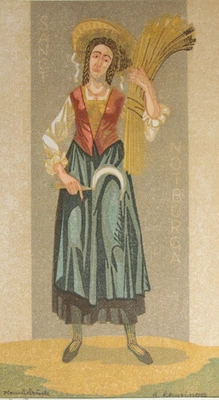 RUDOLF LANZINGER ~ Heilige Notburga ~ Holzschnitt signiert Südtirol Volksheilige - Bild 1 von 4