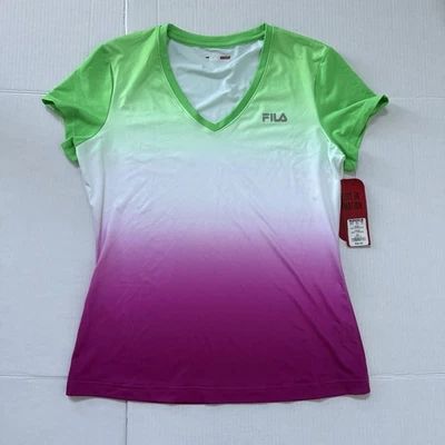 Top deportivo de manga corta Fila para mujer Ombre talla grande verde/blanco/magenta nuevo con etiquetas Foto 1 de 4