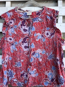 Womens Peasant Blouse Size L Red Floral KNOX ROSE Top Sleeveless Boho Rayon - Picture 1 of 13