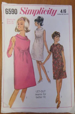 Simplicity 6590 Sewing Pattern Ladies Maternity Dress Bias Roll Collar 14 - Image 1 of 4