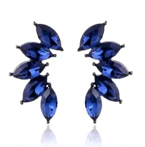 Blue Crystal Leaf Style Climber Studs Fashion Earrings Asos Statement Jewellery - Picture 1 of 6