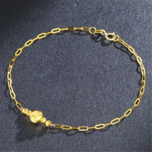 Au750 18K Yellow Gold Chain Women Lucky Square O Beads Link Bracelets - Picture 1 of 4