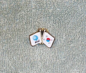 AT&T South Korea & Globe Two Flags Lapel Pin Tie Tack, Vintage, Super RARE - Picture 1 of 2
