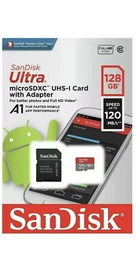 SanDisk 128GB Speed Up To 120 MB/s Micro SD Memory card Class 10 A1 New - Image 1 of 3
