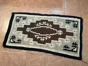 Large Trading Post Native American Indian Two Grey Hills Navajo Rug 30”x52” - Picture 1 of 10