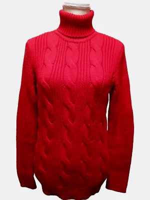 Suéter De Colección Tommy Hilfiger Para Mujer Rojo Escarlata 100% Lana Tejido con Cable Cuello Simulado S Foto 1 de 4