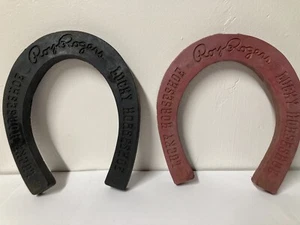 Vintage 1950's  Roy Rogers Trigger Red & Black Rubber Lucky Horseshoe Pair - Picture 1 of 10