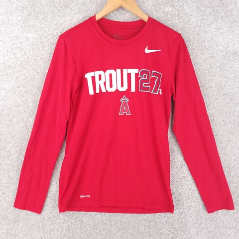 Nike Mike Trout Shirt Men Small Athletic Cut Red White Dri Fit Baseball Angels Cover