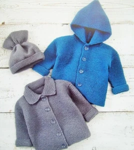Hooded jacket cardigan hat knitting pattern baby toddler copy 8 ply - Picture 1 of 2