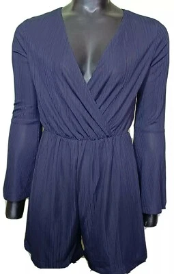 New Mela London Textured Flared Sleeve Shorts Playsuit Navy - Image 1 of 4