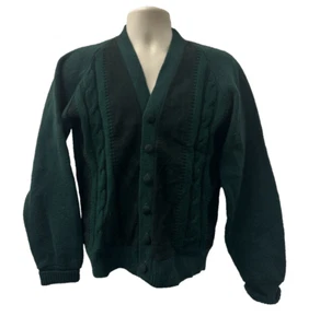 Vintage D'Italia Campus Cable Cardigan Men Sweater Green Wool Grandpa Fit Medium - Picture 1 of 10