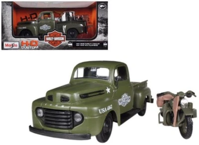 MAISTO MODELLINO "HD CUSTOM" 1:24 1948 FORD F-1 PICKUP+1:24 1942 WLA PANHEAD BIK - Immagine 1 di 4