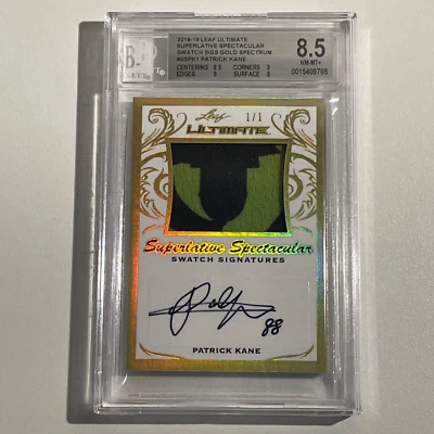PATRICK KANE 1 - 2019 LEAF ULTIMATE Hockey Swatch Signatures AUTO BGS 8.5 !!! - Image 1 of 4