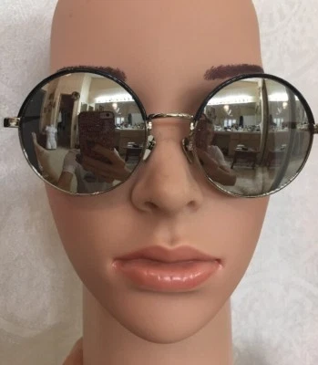 Gafas de sol Linda Farrow redondas espejadas cromadas brazos y marco negro Foto 1 de 4