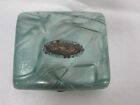 ANTIQUE GREEN CELLULOID COMPACT WITH BLUE RHINESTONES