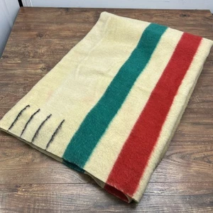 Vintage Hudson's Bay Co 4 Punkt Wolle Streifen Decke Made in England Label 74" x 90" - Bild 1 von 18
