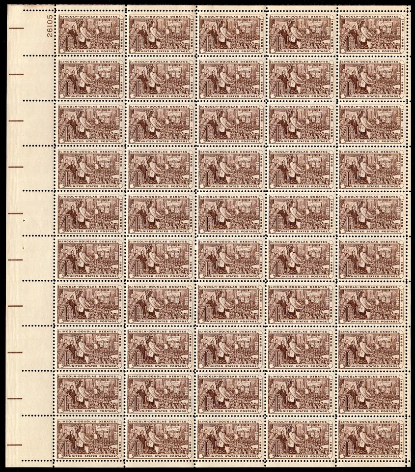 Scott #1115 Lincoln-Douglas Debate Sheet of 50 Stamps - MNH P#26105 UL - Image 1 of 1
