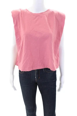 Camiseta básica de terciopelo para mujer de algodón manga corta con almohadilla para el hombro rosa talla L Foto 1 de 4