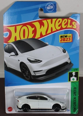 Hot Wheels New For 2023 WHITE Tesla Model Y HW Green Speed 1/10 LQQK - Image 1 of 4