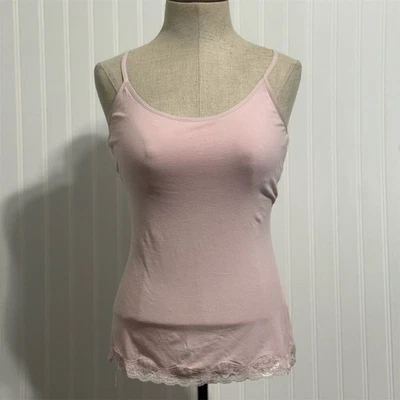 Vintage ENERGIE Cami L Y2K Coqueta Hada Encaje Ribete Pastel Rosa Algodón Elástico Foto 1 de 4