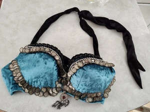 Domba Belly Dance Bra Coins Jewelry Top. Size XL. 7" Cup Size. 16" Across. - Picture 1 of 4
