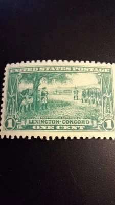 Scott #617, M/VF/VLH, Lexington-Concord, Green, 1 cent, P-11, 1925 - Image 1 of 2