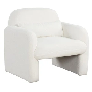 Modern Accent Chair Sherpa Fabric Upholstered Armchair w/Waist Pillow White - Picture 1 of 9