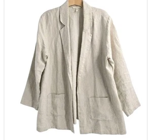 Eileen Fisher Blazer Gr. XL natur beige Bio Leinen lange offene Jacke - Bild 1 von 15