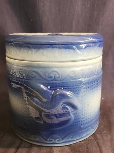 Vintage Ceramic Barrel Basket Well Bucket Cookie Jar with Eagle + Wooden Handle - Picture 1 of 9
